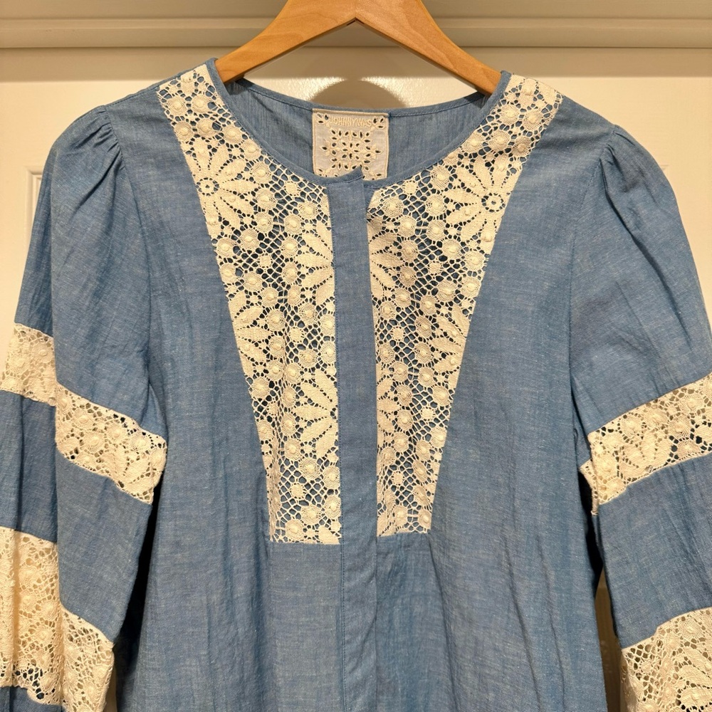 NWT Johnny Was $310 Thalassa Pieced Button Down Chambray Top Blouse Shirt Size S - Picture 7 of 16